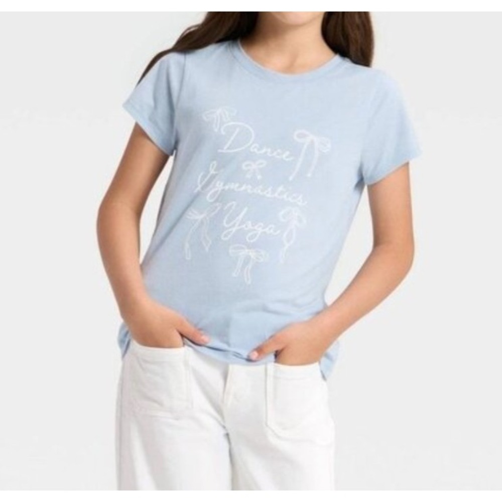 Cat And Jack Gymnastic Dance Yoga Girls Shirt Size XS (4/5) Light Blue